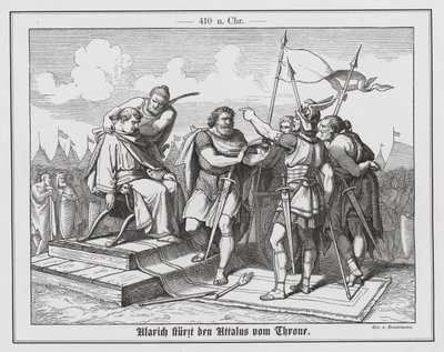 Alaryk I detronizujący rzymskiego cesarza Attalosa, 410 r. (rycina) autorstwa Eduard Bendemann