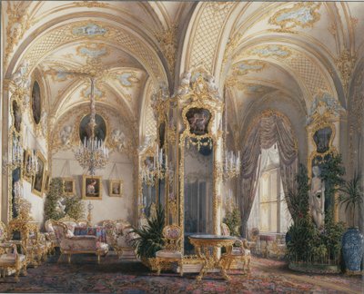 Wnętrza Pałacu Zimowego. Salonik w stylu rokoko z amorkami, lata 60. XIX wieku autorstwa Eduard Hau