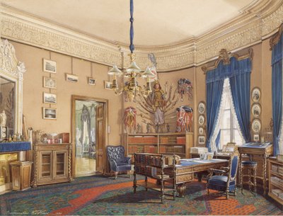 Wnętrza Pałacu Zimowego. Gabinet księcia koronnego Nikołaja Aleksandrowicza, 1865 autorstwa Eduard Hau