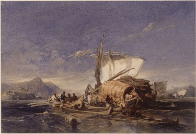 Łodzie z mieszkańcami Afryki Subsaharyjskiej w zatoce Guanabara (Rio de Janeiro) autorstwa Eduard Hildebrandt