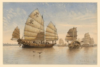 Dżonki u wybrzeży Hongkongu autorstwa Eduard Hildebrandt