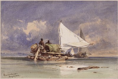 Jangady na morzu w pobliżu Pernambuco (Recife) autorstwa Eduard Hildebrandt