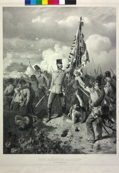 Książę Aleksander Heski k. k. marszałek polny porucznik w bitwie nad Mincio pod Solferino 24. Czerwiec 1859 autorstwa Eduard Kaiser