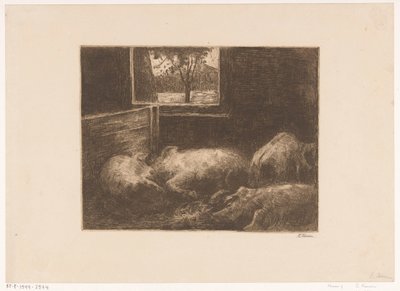 Świnie w stajni autorstwa Eduard Karsen (signed by artist)
