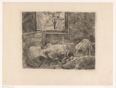 Świnie w stajni autorstwa Eduard Karsen (signed by artist)