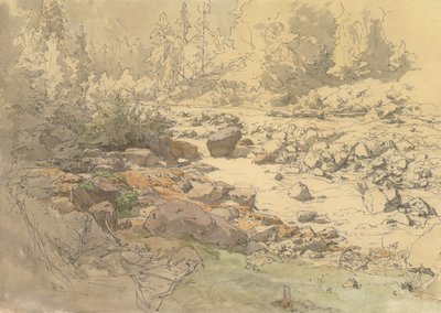 Krajobraz ze skałami w rzece w pobliżu Kronau, XIX-początek XX wieku. autorstwa Eduard Peithner von Lichtenfels