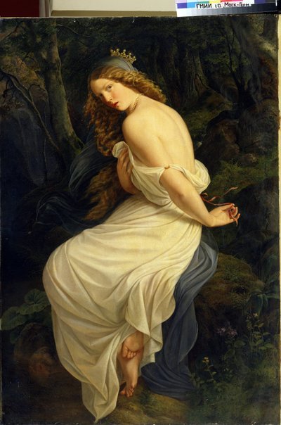Ondyna (Undine). Geniusz wód w mitologii germańskiej jako nimfa lub najada. Obraz Eduarda Steinbruecka (Steinbruck) (1802-1882). olej na płótnie autorstwa Eduard Steinbruck