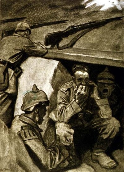 Narząd ustny w okopach, ilustracja z niemieckiego czasopisma „Simplicissimus”, ok. 1915 (lito) autorstwa Eduard Thöny
