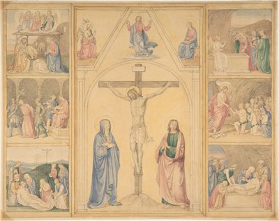 Chrystus na krzyżu z sześcioma scenami z życia Chrystusa, ca. 1850. autorstwa Eduard von Steinle