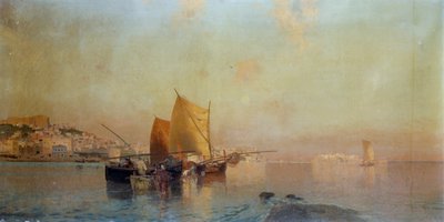 Port w Neapolu z łodziami autorstwa Eduardo Dalbono
