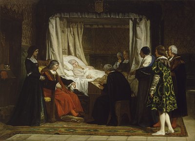 Królowa Izabela I Kastylii dyktuje swoją ostatnią wolę i testament, 1864 autorstwa Eduardo Rosales Gallina