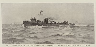 Najnowszy dodatek do naszej marynarki wojennej, HMS Havock, nowy niszczyciel torpedowy autorstwa Eduardo de Martino