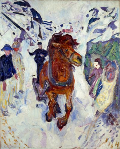 Obraz galopu konia autorstwa Edvarda Muncha (1863-1944) 1910-1912 Wym. 148x119,5 cm Oslo, Miejskie Zbiory Sztuki Munch Museum (Musee Munch) autorstwa Edvard Munch