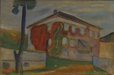 Dom z Red Virginia Creeper, ok. 1900 r. (olej na desce) autorstwa Edvard Munch