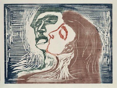 Twarz w twarz (mężczyzna i kobieta całujący się) autorstwa Edvard Munch