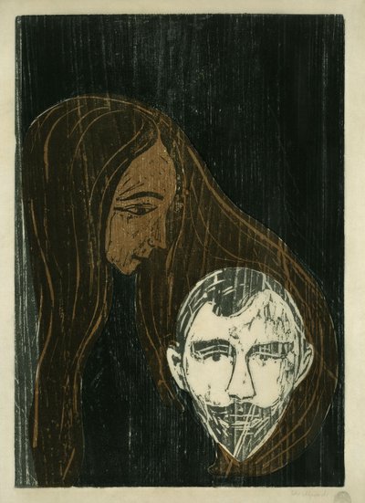 Męska głowa w kobiecych włosach autorstwa Edvard Munch