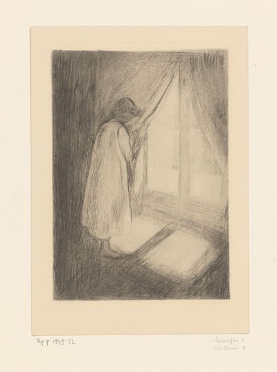 Dziewczyna w nocnej koszuli przy oknie Dziewczyna przy oknie (tytuł oryginalny) autorstwa Edvard Munch