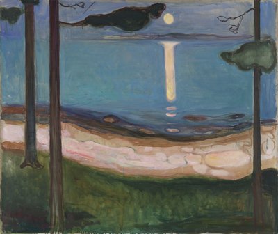 Księżycowy krajobraz nordycki. Obraz Edvarda Muncha (1863-1944) 1895 wym. 93x110 cm Oslo, Galeria Najonal autorstwa Edvard Munch