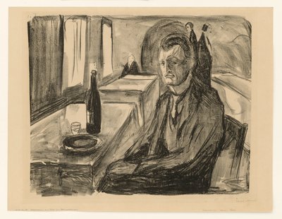 Autoportret z butelką wina autorstwa Edvard Munch