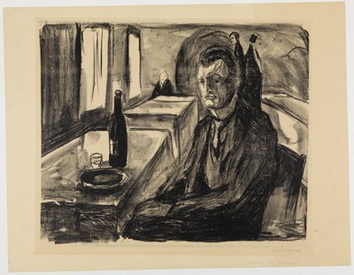 Autoportret z butelką wina autorstwa Edvard Munch