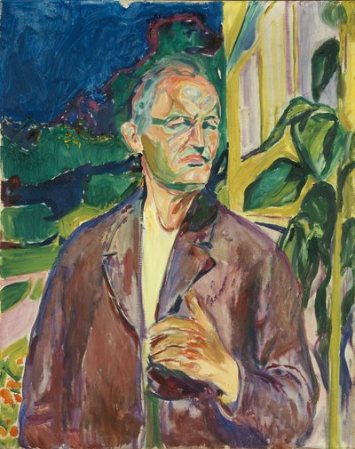 Autoportret przed ścianą domu autorstwa Edvard Munch
