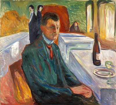 Autoportret z butelką wina autorstwa Edvard Munch