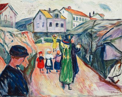 Ulica w Kragero (Ulica w Kragero); Dorfstrasse Kragero (ulica w Kragero) autorstwa Edvard Munch