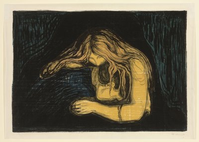 Wampir II, ok. 1895-1902 (litografia i drzeworyt w kolorach) autorstwa Edvard Munch