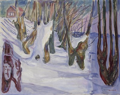 Pejzaż zimowy z domem (olej na płótnie) autorstwa Edvard Munch