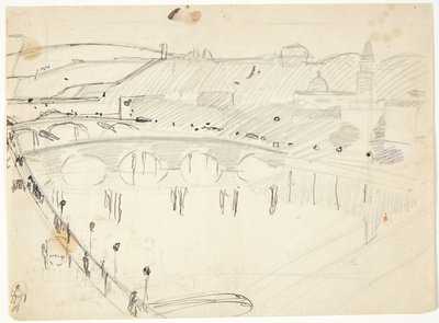 Widok z okna na Lungarno nad rzeką w kierunku Santo Spirito i wzgórza San Miniato, Florencja autorstwa Edvard Weie