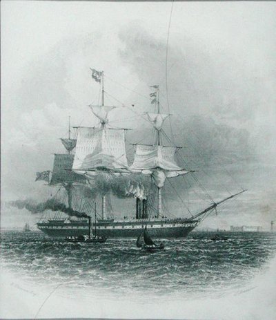 Liverpool – „Wielka Brytania” opuszczająca port w 1853 r., z „Cyklopedii użytecznych sztuk i manufaktur”, pod redakcją Charlesa Tomlinsona, ryt. J. Bradshaw, ok. 1880 r. (grafika) autorstwa Edward (after) Duncan