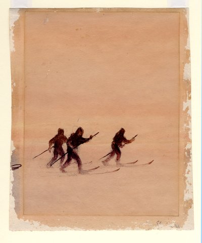 Mężczyźni na nartach, 1901-04 (wc na papierze) autorstwa Edward Adrian Wilson