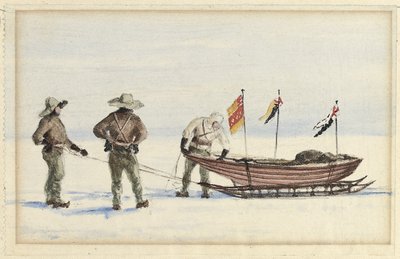 Kulig na White Island, luty 1902: Shackleton, Wilson i Ferrar przygotowują się do wyruszenia, 1902 autorstwa Edward Adrian Wilson