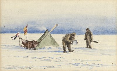 Przyjęcie saneczkowe na Białą Wyspę, luty 1902: obóz Shackletona i Wilsona, 1902 autorstwa Edward Adrian Wilson