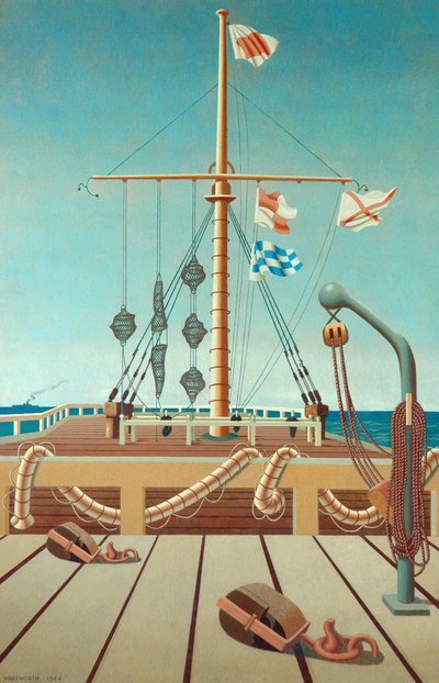 Stacja sygnalizacyjna (Jetty) (tempera na panelu drewnianym) autorstwa Edward Alexander Wadsworth