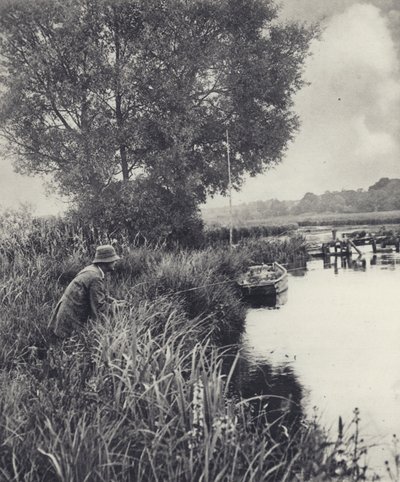 Na moście Eel-pot w Leckford (zdjęcie czarno-białe) autorstwa Edward Alfred Barton
