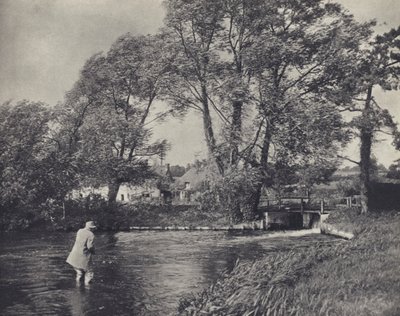 Wędkowanie podczas wichury w Ramsbury (zdjęcie czarno-białe) autorstwa Edward Alfred Barton