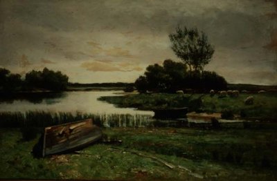 Jezioro z łodziami wiosłowymi (olej na płótnie) autorstwa Edward Arthur Walton
