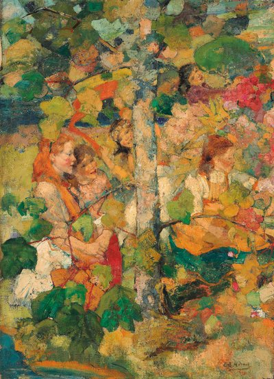 Dzieci tańczą wokół drzewa autorstwa Edward Atkinson Hornel