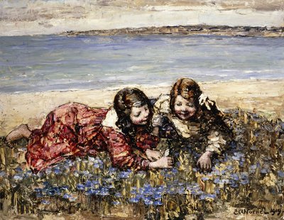 Zbieranie kwiatów nad brzegiem morza autorstwa Edward Atkinson Hornel