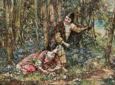 Dziewczyny w lesie (olej na płótnie) autorstwa Edward Atkinson Hornel