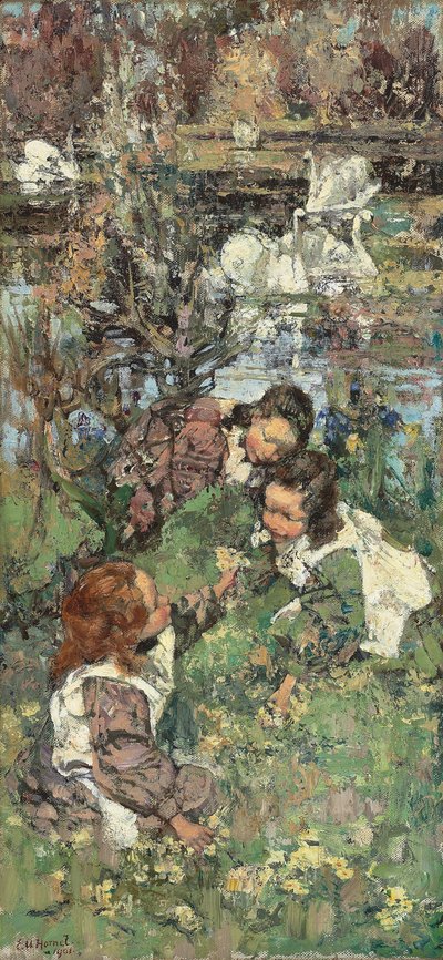 Dziewczyny i łabędzie autorstwa Edward Atkinson Hornel