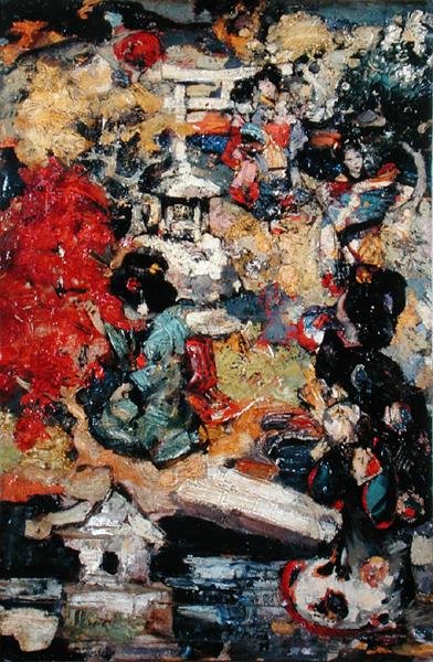 Japońskie postacie w ogrodzie autorstwa Edward Atkinson Hornel