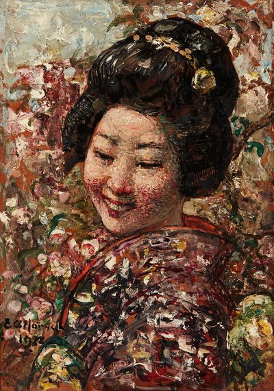 Japonka (olej na panelu) autorstwa Edward Atkinson Hornel