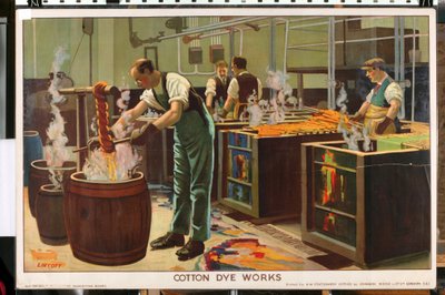Cotton Dye Works, z serii „Empire Trade is Growing” (litografia kolorowa) autorstwa Edward Barnard Lintott