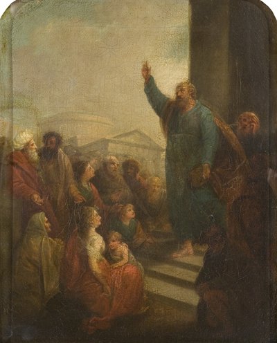 Głoszenie św. Pawła w Atenach (studium lub zmniejszona replika ołtarza dla St Paul, Portland Square, Bristol) (olej na płótnie) autorstwa Edward Bird