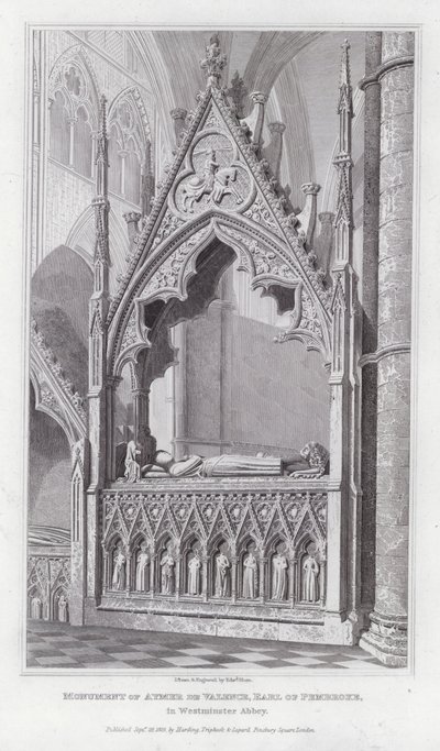 Pomnik Aymera de Valence, hrabiego Pembroke, w opactwie westminsterskim (rycina) autorstwa Edward Blore