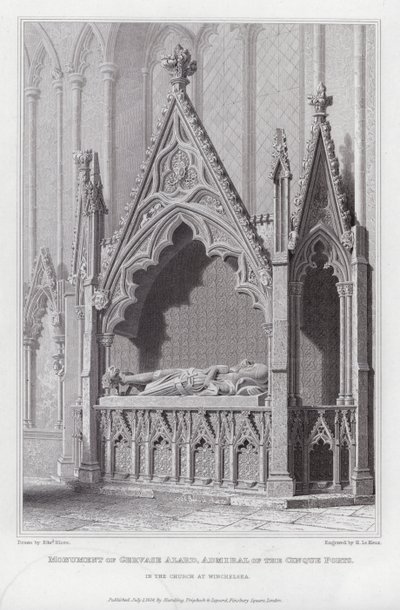 Pomnik Gervase Alard, admirała Cinque Ports, w kościele w Winchelsea (rycina) autorstwa Edward Blore