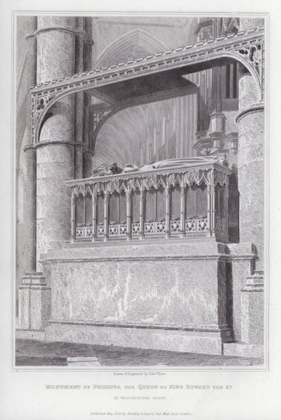Pomnik Filippy, królowej króla Edwarda III, w opactwie westminsterskim (rycina) autorstwa Edward Blore