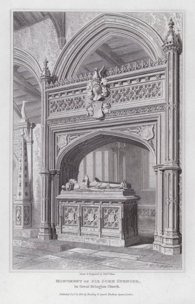 Pomnik Sir Johna Spencera, w kościele w Great Brington (rycina) autorstwa Edward Blore